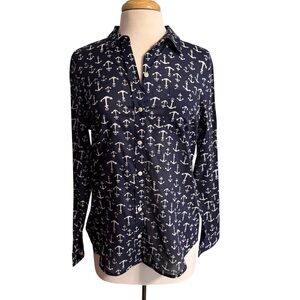 Old Navy Women's Navy Anchor Button Down Shirt size Medium